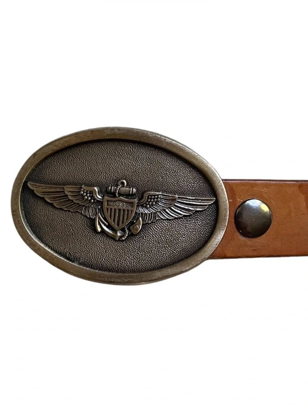 United States Marine Corps Tan Leather Belt w/Brass Aviator Buckle